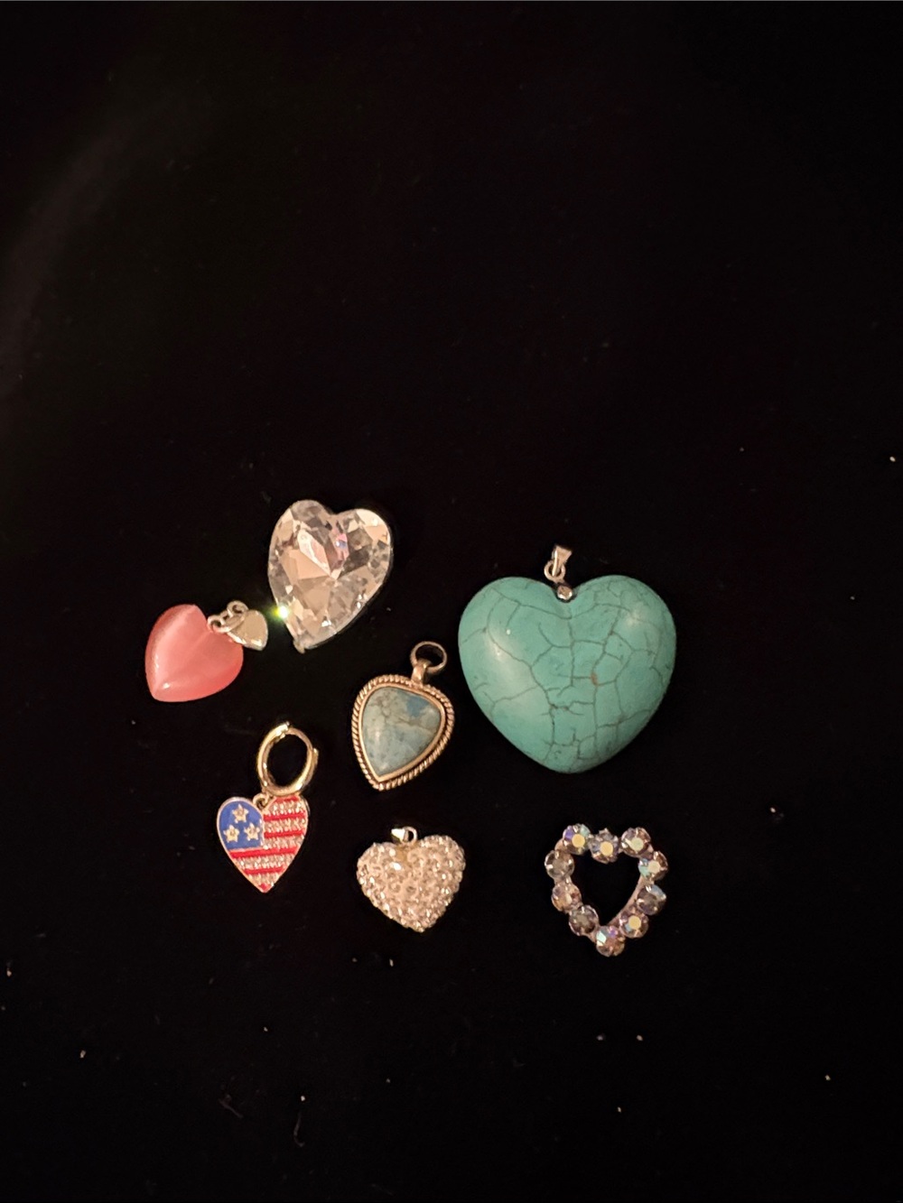 Assorted Heart Pendant Charm Set in Turquoise, Pink, Clear & Multicolor 7